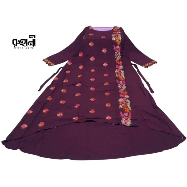 লিলেন এমব্রয়ডারি মেরুন গোল জামা | Lilen Embroidery Merun Gol Jama